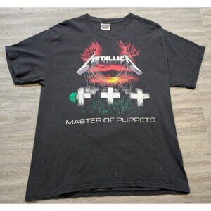 Metallica Shirt Men's Large  Black Master of Puppets 2007 Band Tee Metal Faded